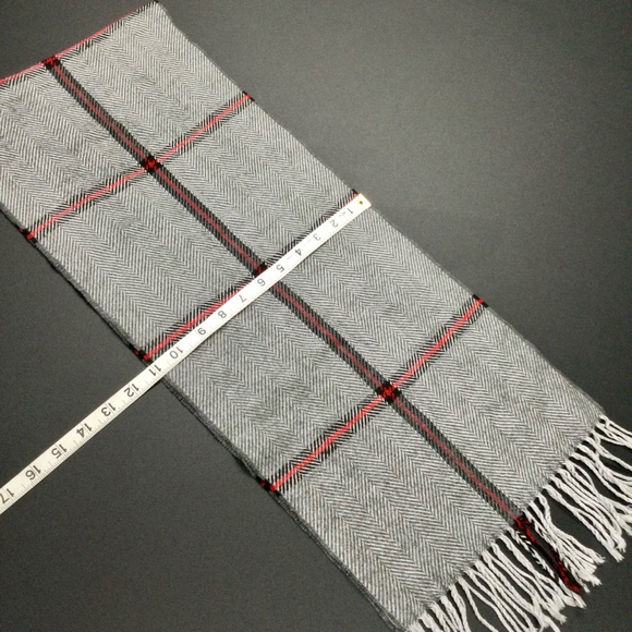 Vintage Cashmink Scarf, Unisex, Gray and‎ Red, OS - Picture 5 of 9